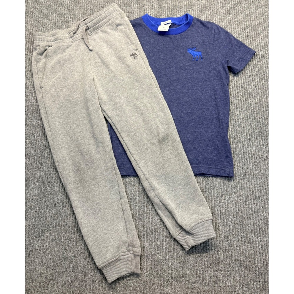 Abercrombie Kids Boys Blue Muscle Tee and Grey Fleece Joggers Set Size S 7/8